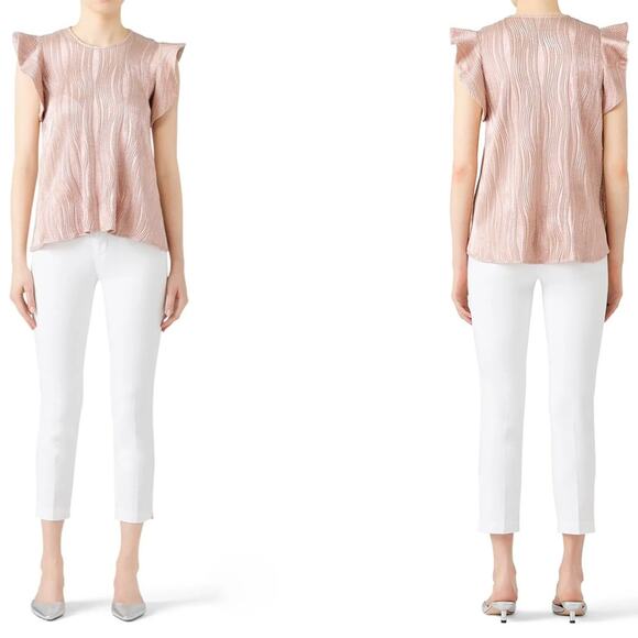 RTR Hunter Bell Ava Pleated Short Sleeve Rose Gold Top‎ Sz L - Picture 1 of 9